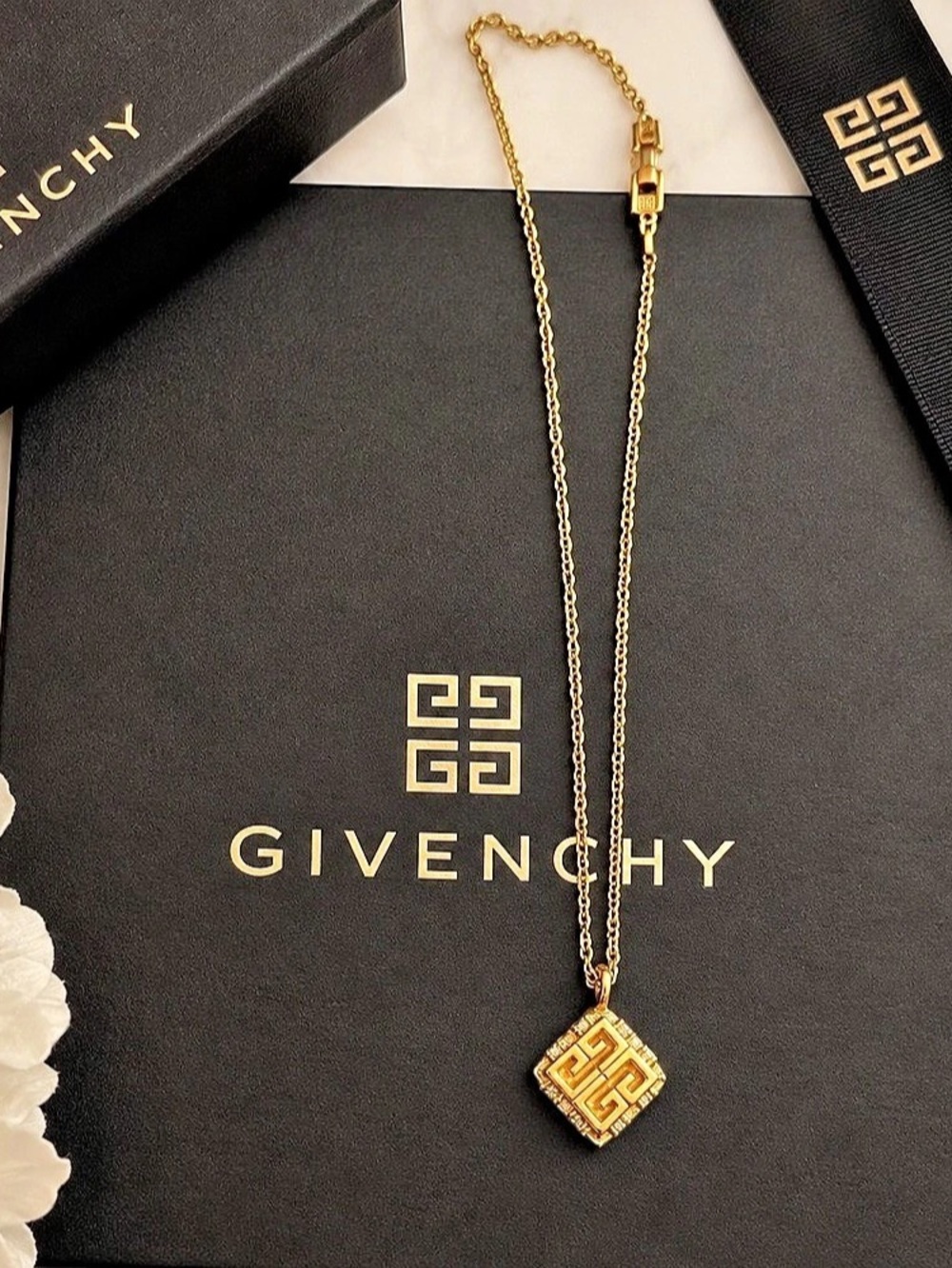 Givenchy Vintage Givenchy Gold-Tone Square 4G Logo Pendant Necklace Vintage